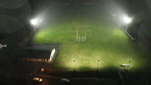 Kilmovee Shamrocks GAA pitch at night floodlit